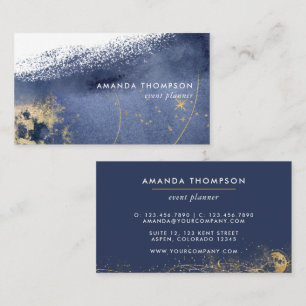 Navy and Gold Lunar Brush Strokes Business Card