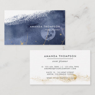 Navy and Gold Lunar Brush Strokes Business Card