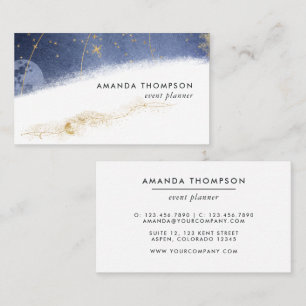 Navy and Gold Lunar Brush Strokes Business Card