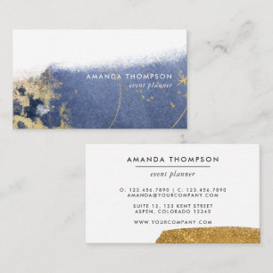 Navy and Gold Lunar Brush Strokes Business Card