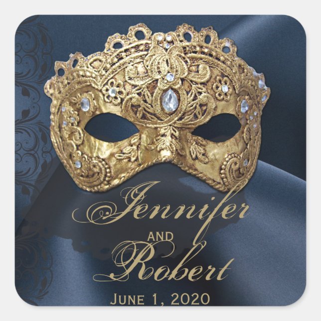 Navy and Gold Masquerade Wedding Envelope Seal (Front)