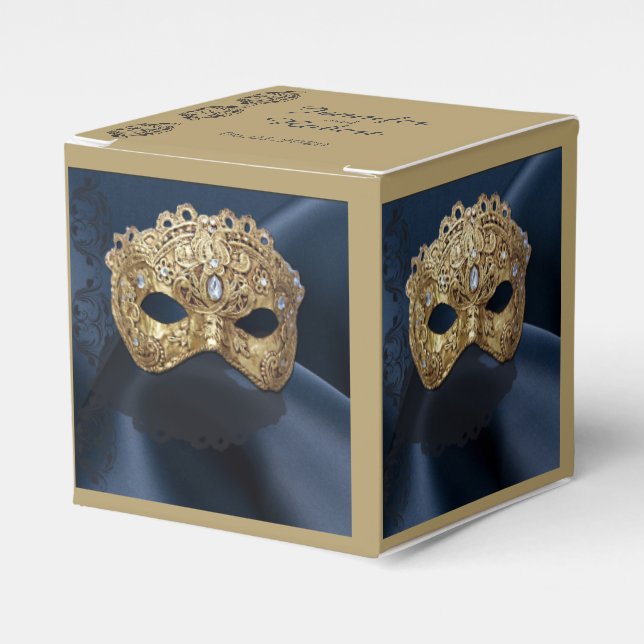 Navy and Gold Masquerade Wedding Favour Box (Front Side)