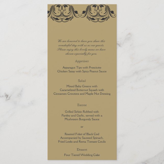 Navy and Gold Masquerade Wedding Menu (Front)