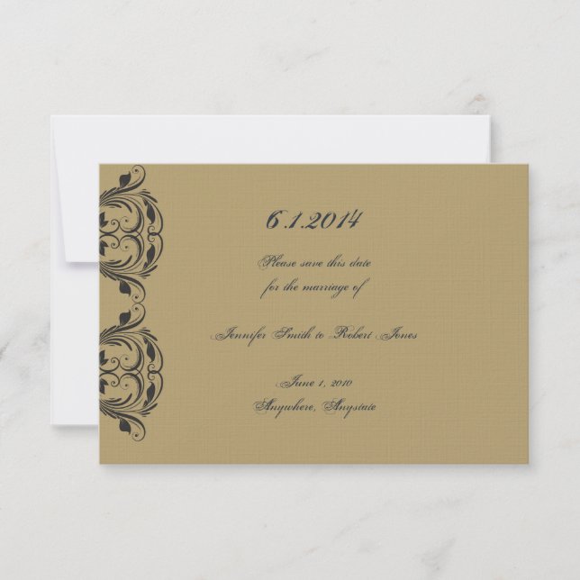 Navy and Gold Masquerade Wedding Save the Date (Front)