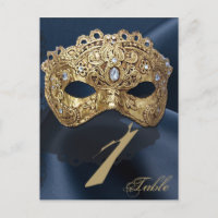 Navy and Gold Masquerade Wedding Table Number