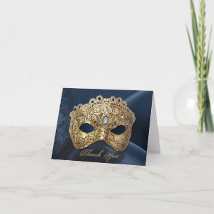 Navy and Gold Masquerade Wedding Thank You card