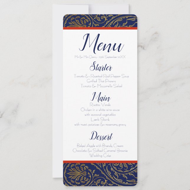 Navy and Gold Menu Invitation (Front)