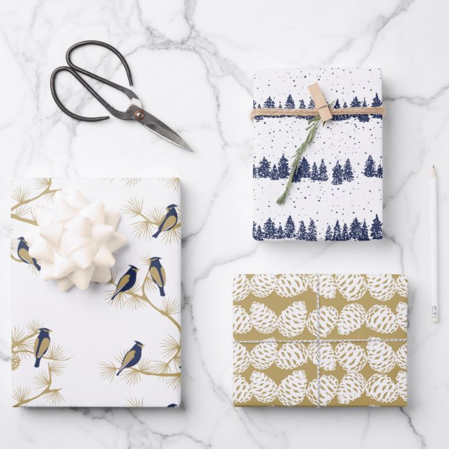 Navy And Gold Modern Red Cardinal Christmas Wrapping Paper Sheet (Front)