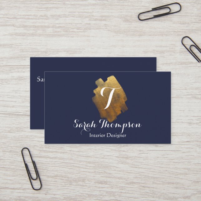 Navy and Gold Monogram Business Card (Front/Back In Situ)