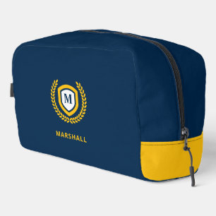 Navy and Gold Monogram Logo Crest Dopp Kit