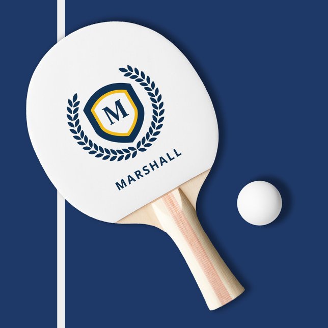 Navy and Gold Monogram Logo Crest Ping Pong Paddle (Creator Uploaded)