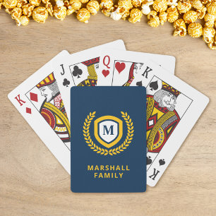 Navy and Gold Monogram Logo Crest Playing Cards