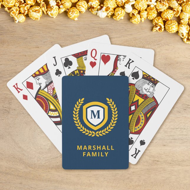 Navy and Gold Monogram Logo Crest Playing Cards (Creator Uploaded)