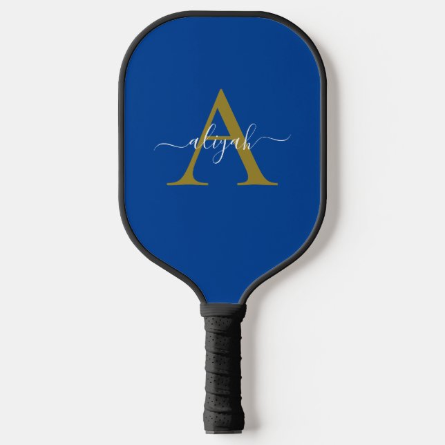 Navy And Gold Monogram Script Name Custom Pickleball Paddle (Front)