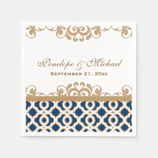 Navy and Gold Moroccan Wedding Napkin (Front)