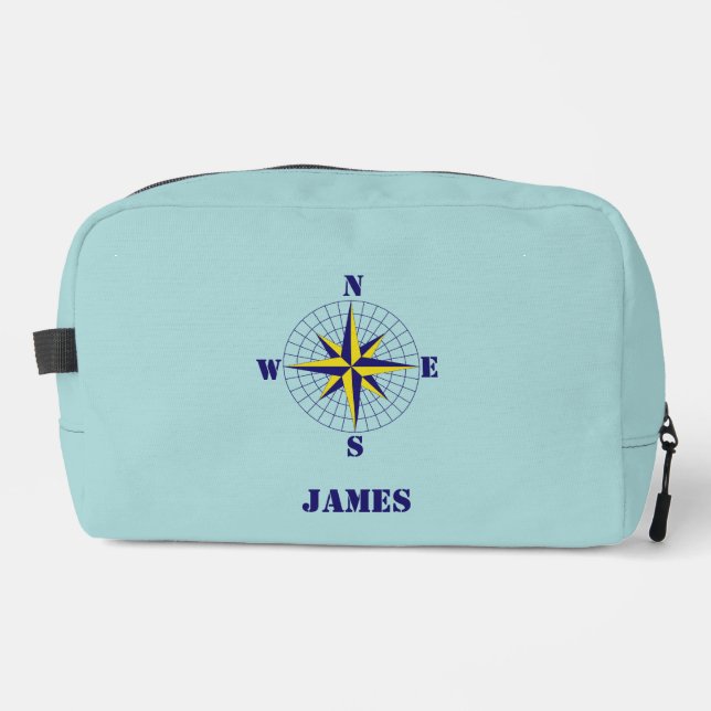 Navy and Gold Nautical Compass Rose with Name Dopp Kit (Front)