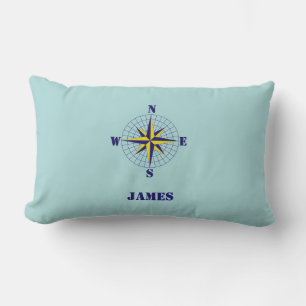 Navy and Gold Nautical Compass Rose with Name  Lumbar Cushion
