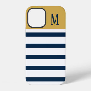 Navy and Gold Nautical Stripes iPhone 12 Case