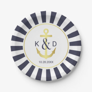 Navy and Gold Nautical Wedding Paper Plate