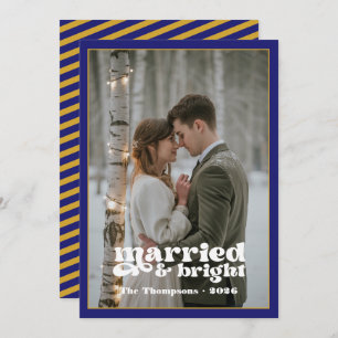 Navy and Gold Newlyweds Christmas Holiday Card