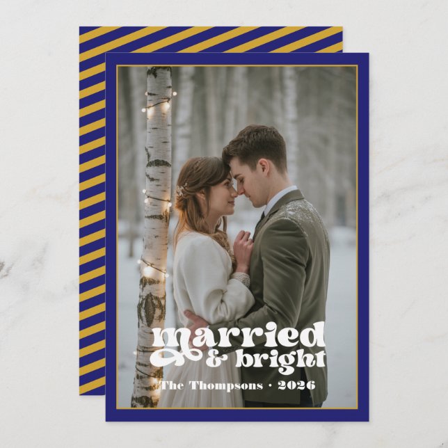 Navy and Gold Newlyweds Christmas Holiday Card (Front/Back)