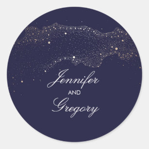 Navy and Gold Night Stars Modern Wedding Classic Round Sticker