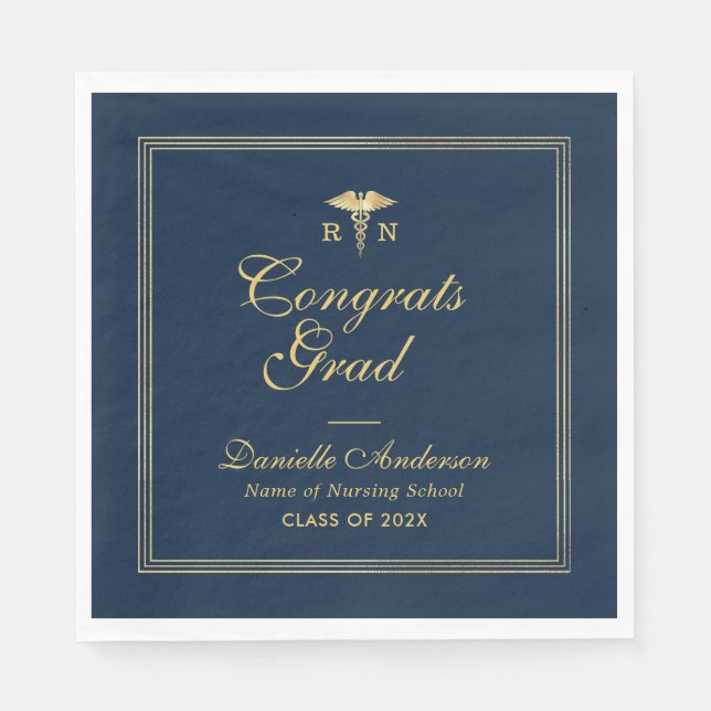 navy and gold nursing graduation  napkin (Front)