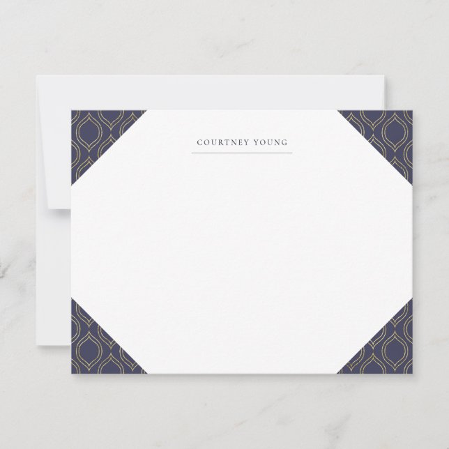 Navy and Gold Ogee Monogrammed Stationery Card (Front)