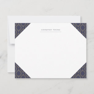 Navy and Gold Ogee Monogrammed Stationery Card
