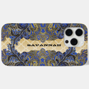 Navy and Gold Paisley Peacock iPhone 15 Pro Max Case