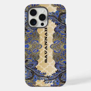 Navy and Gold Paisley Peacock iPhone 15 Pro Max Case