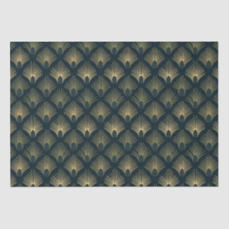 Navy and Gold Palm-Peacock Art Deco Tissue Paper