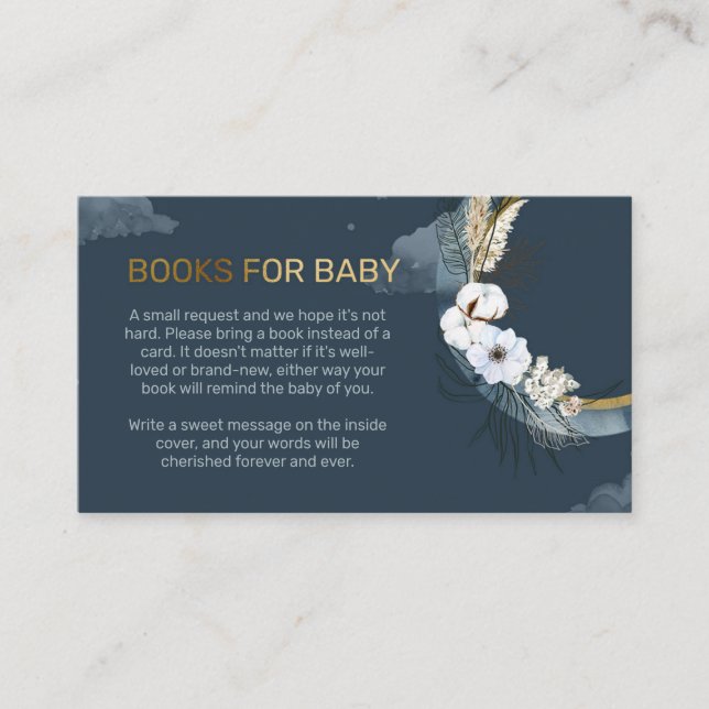 Navy and gold pampas over the moon book request  enclosure card (Front)