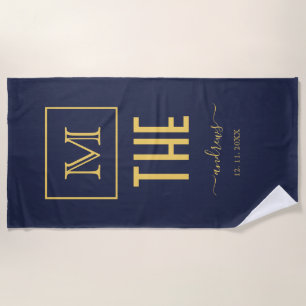 Navy and Gold Personalised Monogram and Name Beac Beach Towel