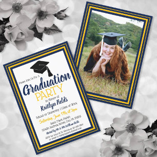 Navy and Gold Photo Graduation Party Invitation