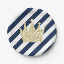 Navy and Gold Prince Crown Party Plates