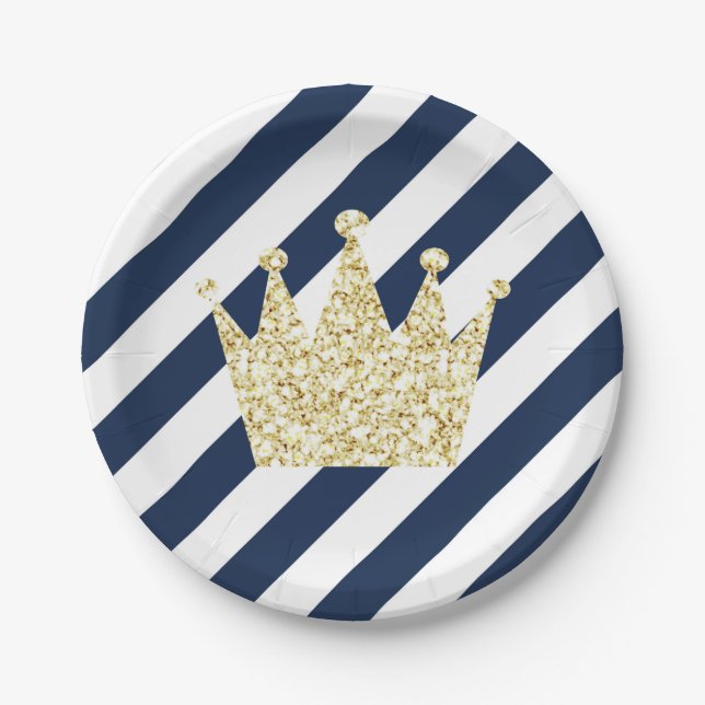Navy and Gold Prince Crown Party Plates (Front)
