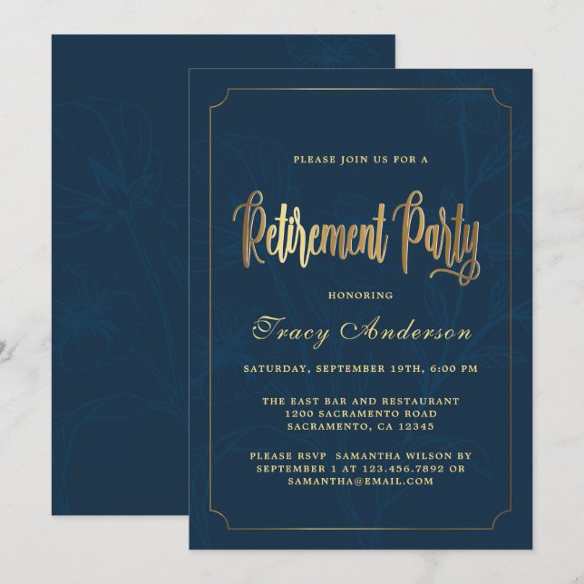 Navy And Gold Retirement Party Invitation (Front/Back)
