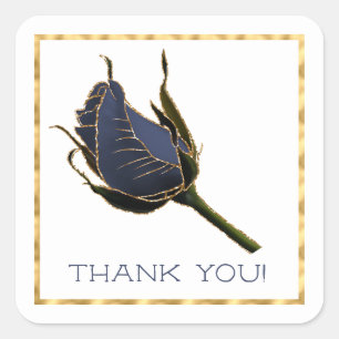Navy and Gold Rose Thank You Square Sticker