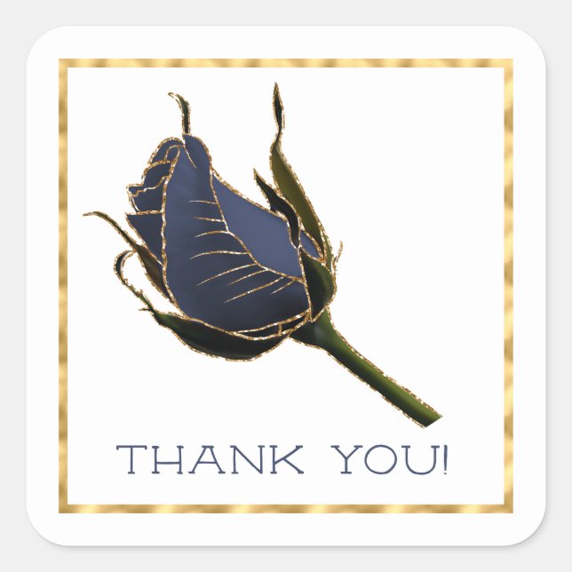 Navy and Gold Rose Thank You Square Sticker (Front)