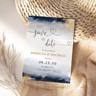 Navy and Gold Save The Date Card