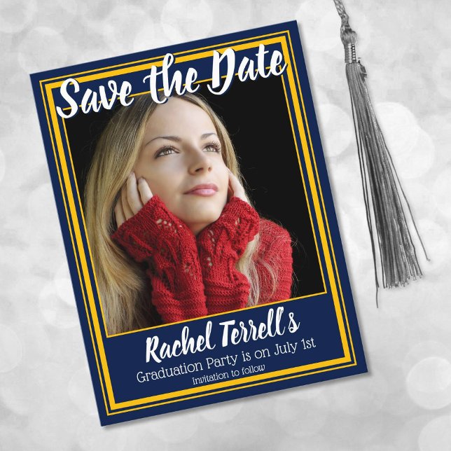 Navy and Gold Save the Date Graduation Announcement Postcard (Creator Uploaded)