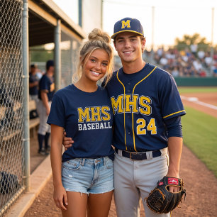 Navy and Gold School Spirit Custom Baseball Team T-Shirt