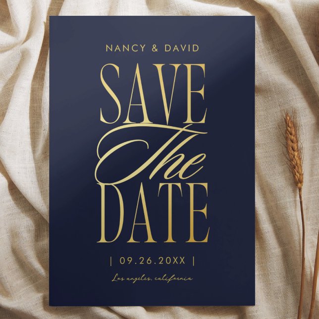 Navy And Gold Script Typography Wedding Save The Date (Creator Uploaded)