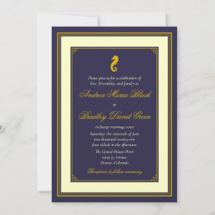 Navy and Gold Seahorse Nautical Wedding Invitation