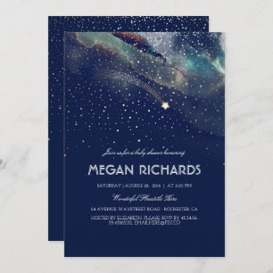 Navy and Gold Shooting Star Starry Baby Shower Invitation