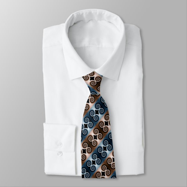 Navy and Gold Spiral Abstract Pattern Tie (Tied)