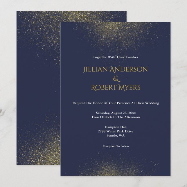 Navy and Gold Stardust Wedding Invitation (Front/Back)