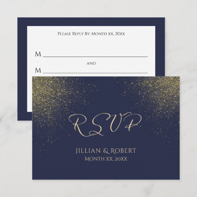 Navy and Gold Stardust Wedding RSVP Card (Front/Back)