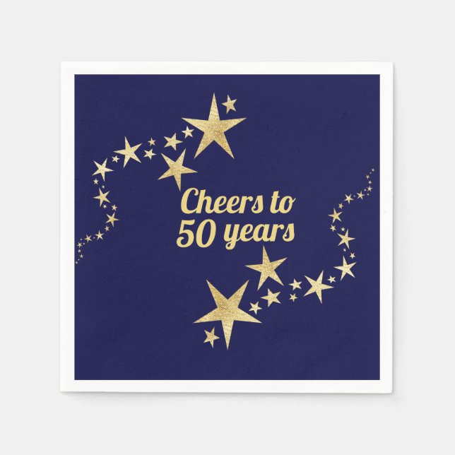 Navy and Gold Stars Cheers to 50 Years Birthday  Napkin (Front)